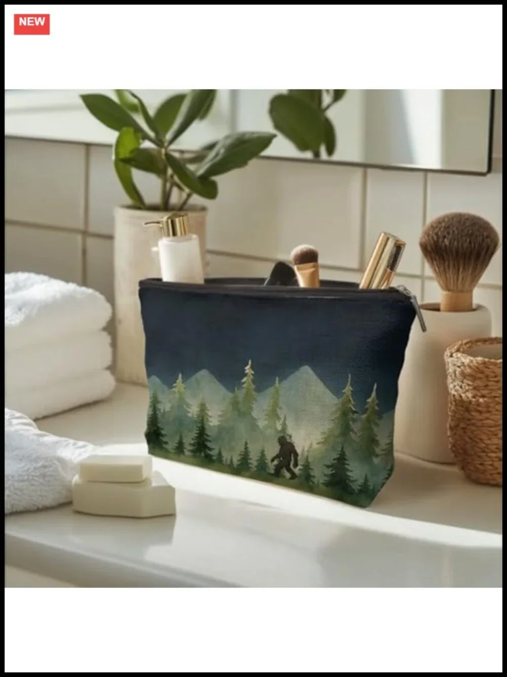 Sasquatch Bigfoot Makeup Bag, Toiletry Cosmetic Pouch, Waterproof Linen Zipper